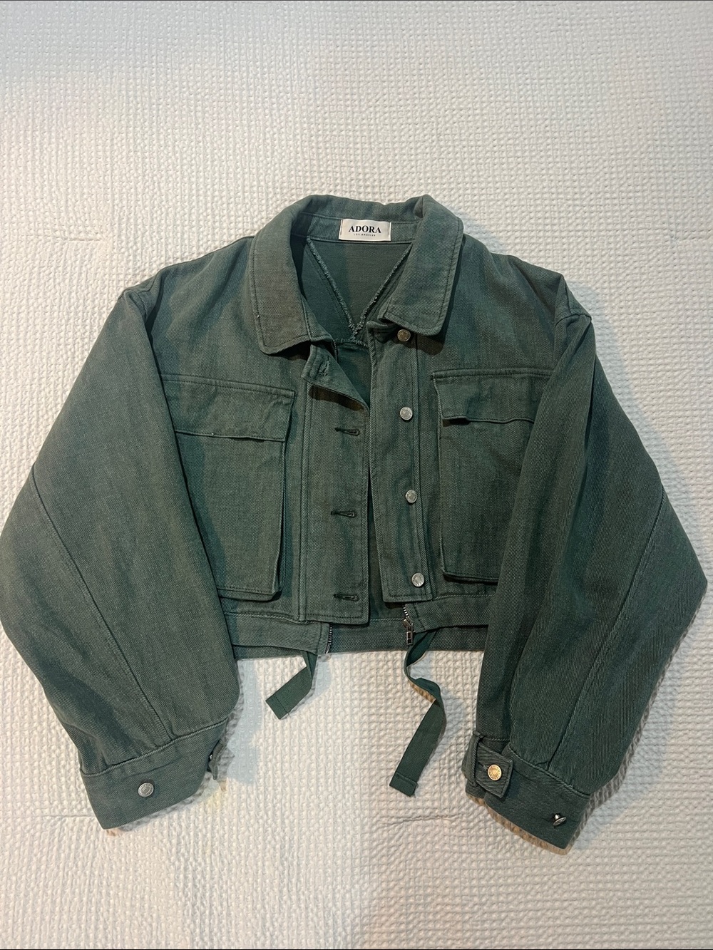 ADORA Cropped Jean Jacket in Dark Green